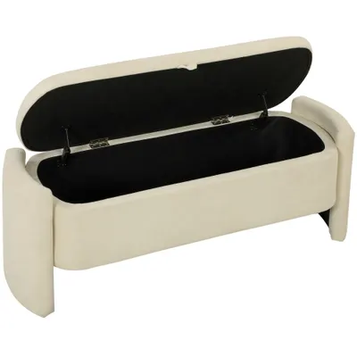 HOMCOM Bancă capăt de pat, 118x42x45cm, banc de depozitare tapițat în material bouclé, picioare din lemn de eucalipt, Crem | Aosom Romania