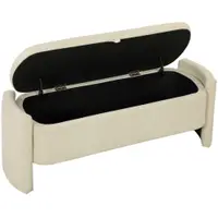 HOMCOM Bancă capăt de pat, 118x42x45cm, banc de depozitare tapițat în material bouclé, picioare din lemn de eucalipt, Crem | Aosom Romania