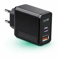 Incarcator Retea Timebox, 2 Porturi, 50W, 1 x Type-C, 1 x USB, Negru - Default Title