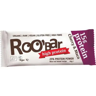 Baton proteic cu cirese si maca bio 60g Roobar