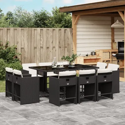 Gossi set mobilier de exterior cu perne, 11 piese, negru, poliratan