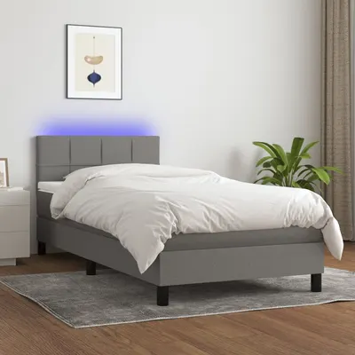 Gossi pat cu arcuri, saltea si led, gri inchis, 90x200 cm, textil