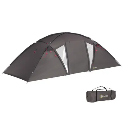 Outsunny Cort de camping familial pentru 4-6 persoane, cort tunel impermeabil 3000 mm cu 2 uși, sac de transport, negru | Aosom Romania