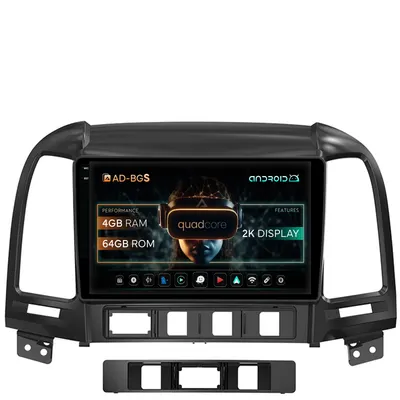 Navigatie 2K Hyundai Santa Fe (2006-2012), Android, S-Quadcore 4GB RAM + 64GB ROM, 9.5 Inch - AD-BGS90042K+AD-BGRKIT210