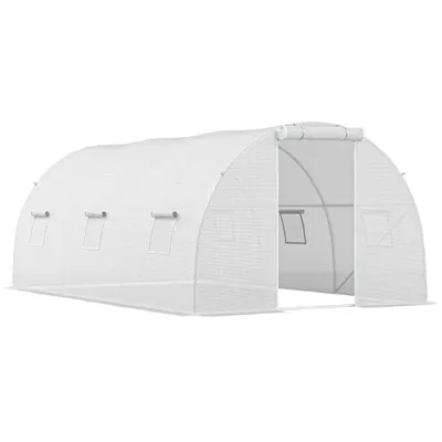 Outsunny Seră de grădină tunel 13,5 m² 6 ferestre, ușă rulantă cu fermoar cadru oțel galvanizat, prelată PE 4,5 x 3 x 2 m alb | Aosom Romania