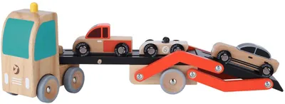 Jucarie din lemn Classic World - Transportor auto, cu 3 masinute