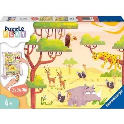 Puzzle si Joc Animale din Safari, 2x24 Piese