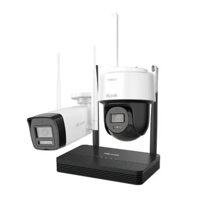 Kit supraveghere WiFi mixt HikVision Easy-Link HiLook IKS-2042BPH-PH/W, 2 MP, 2.8 mm, IR 30 / 25 m, lumina alba 25 m, microfon, difuzor, detectie miscare, slot card