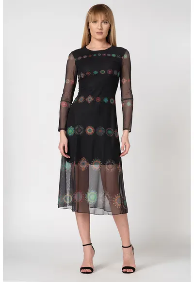 Rochie din tul cu model cu mandale Kingstone - Verde/Negru/Coral