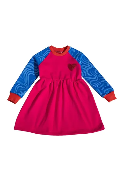 Rochie cu croiala A si maneci contrastante - Fucsia/Albastru