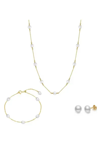 Set Colier - Cercei si Bratara Portofino cu Perle de Cultura - Argint - Auriu