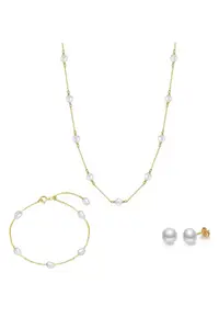 Set Colier - Cercei si Bratara Portofino cu Perle de Cultura - Argint - Auriu