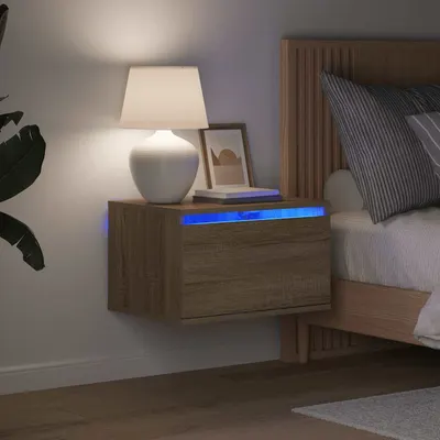 vidaXL Noptiere montate pe perete cu lumini LED, 2 buc., stejar sonoma