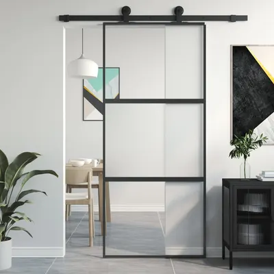 Gossi usa glisanta, negru, 90x205 cm, sticla securizata si aluminiu
