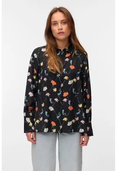 Camasa relaxed fit din amestec de in - Negru/Galben/Portocaliu