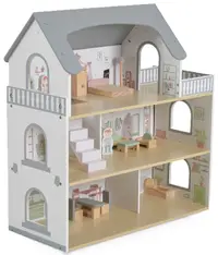 Casă de păpuși din lemn Moni Toys - Ema, cu mobilă