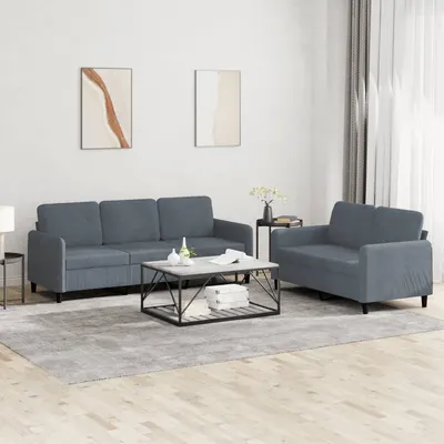 vidaXL Set canapea, 2 piese, gri închis, catifea