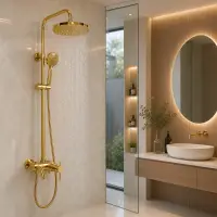 Coloana Dus Premium Gold Efect Ploaie 3 Functii Baterie Monocomanda Perete