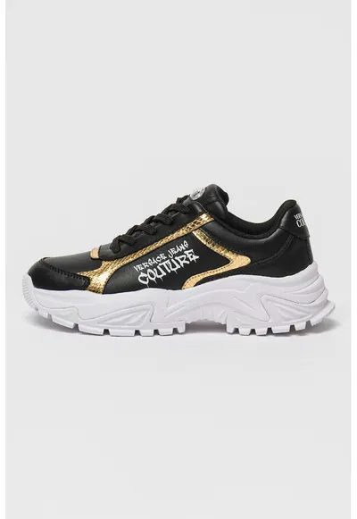 Pantofi sport de piele cu imprimeu logo - Auriu/Negru/Alb optic