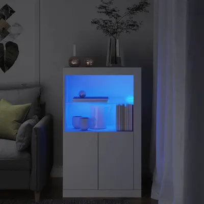 vidaXL Dulap lateral cu lumini LED, alb, lemn prelucrat