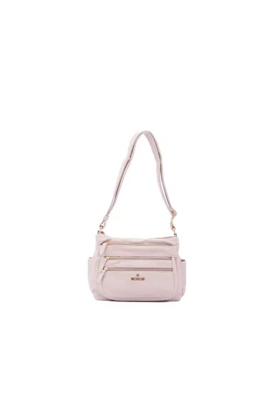 Geanta crossbody din piele ecologica cu detaliu logo - Bej deschis