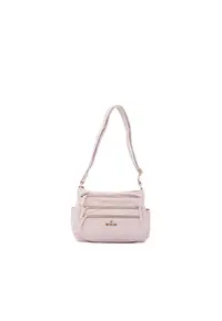 Geanta crossbody din piele ecologica cu detaliu logo - Bej deschis