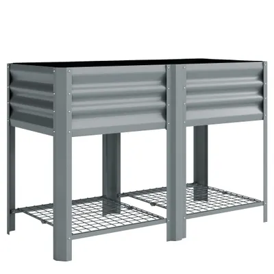 Outsunny Jardinieră Ridicată cu Raft de Depozitare, 150L, Oțel Galvanizat, Înălțime 80 cm, pentru Grădină sau Terasă | Aosom Romania