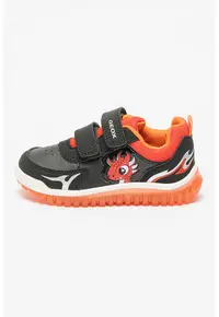 Pantofi sport de piele ecologica cu velcro Lightyloo - Negru/Rosu vermillion