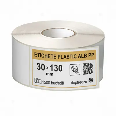 Rola etichete autoadezive plastic, BOPP alb, 30x130 mm, adeziv deepfreeze, 1500 etichete rola