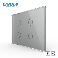Intrerupator cvadruplu, standard italian, cap scara / cap cruce, control telecomanda RF, cu panou sticla, 3M Gri