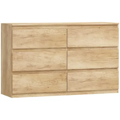HOMCOM Comodă 6 sertare mobilier de depozitare fără mânere design minimalist 120 x 39 x 75 cm stejar | Aosom Romania