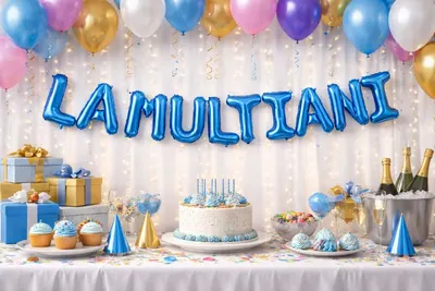 Set 10 baloane din folie metalizată, model "LA MULTI ANI", 40 cm, albastru metalizat