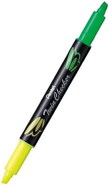Textmarker cu 2 varfuri Pentel 24/7 - SLW8, galben-verde