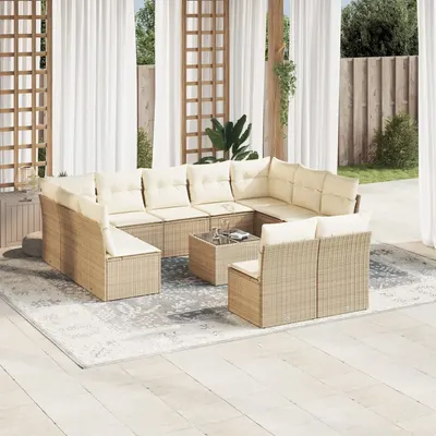 Gossi set canapele de gradina cu perne, 12 piese, bej, poliratan