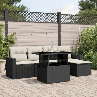 Gossi set mobilier de gradina cu perne, 6 piese, negru, poliratan