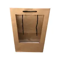 Pungi trapez cu mâner și fereastră - kraft (set 10 buc) - 28x17x36