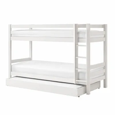 Pat pentru copii alb supraetajat/cu extensie suplimentară din lemn de pin cu spațiu de depozitare 90x200 cm PINO – Vipack