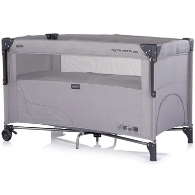 Patut pliabil Chipolino Relax Platinum Linen cu laterala culisanta, 2 nivele, intrare laterala, geanta pentru transport, greutate admisa 15 kg