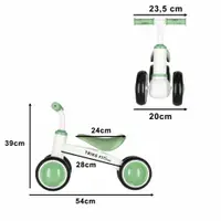 Bicicleta de echilibru fara pedale Trike FIX Tini V2 GreenWhite, design cu patru roti, roti EVA, cadrul din otel carbon, sarcina maxima 30 kg