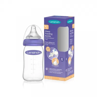 Sticlă din sticlă cu tetină Lansinoh - NaturalWave, 1 lună+, 160 ml