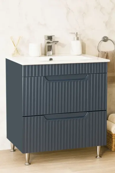 Set Baza front MDF si Lavoar seria 033, cu sertare, montat, 70 cm, antracit