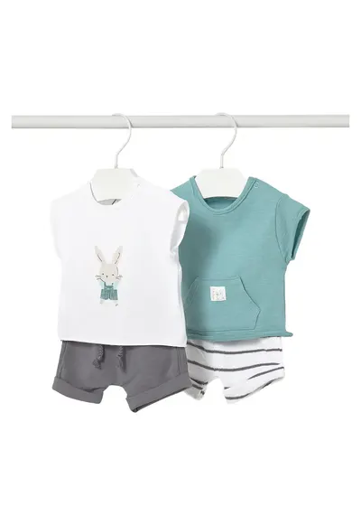 Compleu copii - set 2 tricouri+ pantaloni scurti - multicolor - bumbac