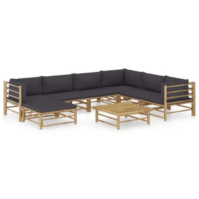 vidaXL Set mobilier de grădină cu perne gri închis, 8 piese, bambus