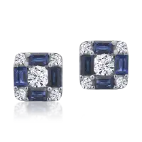 Cercei din aur alb cu safire baguette de 0.8ct si diamante rotunde de 0.38ct