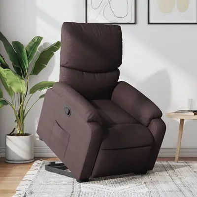 vidaXL Fotoliu rabatabil cu ridicare pe verticală, maro închis, textil