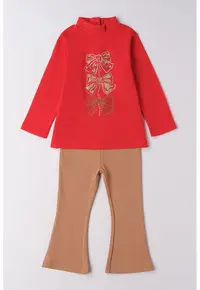 Set de bluza si pantaloni - Rosu/Maro camel
