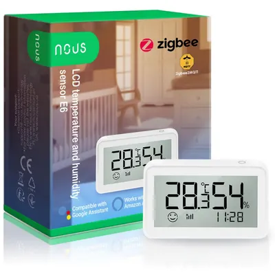Senzor smart de temperatura si umiditate Nous cu afisaj E6, LCD, ZigBee 5907772033975