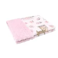 Paturica pufoasa, MimiNu, Cu doua fete, Dimensiune 75x100 cm, Din tesatura Minky si bumbac, Materiale certificate Oeko Tex Standard 100, Sweet Deer Pink