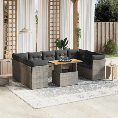 Gossi set mobilier de gradina cu perne, 10 piese, gri, poliratan