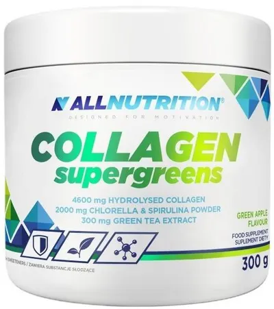 Collagen Supergreens, green apple, 300 g, AllNutrition